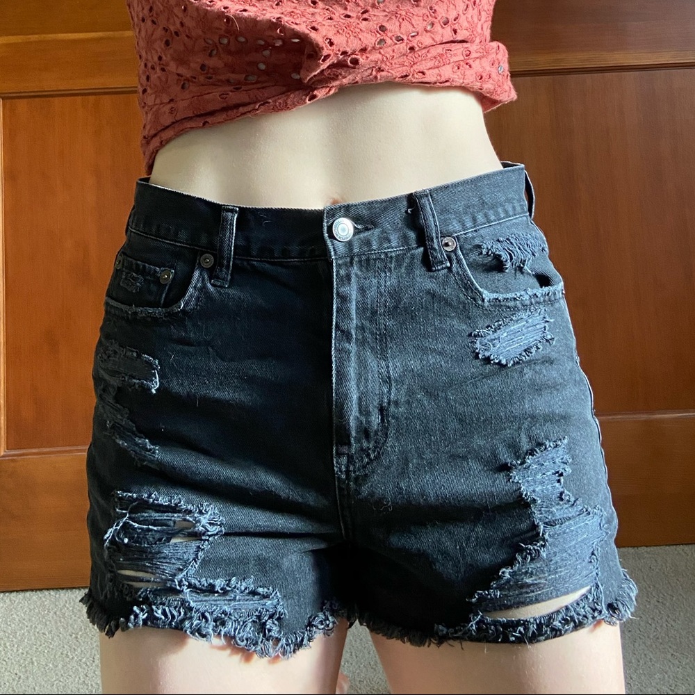 Black High Waisted Mom Shorts